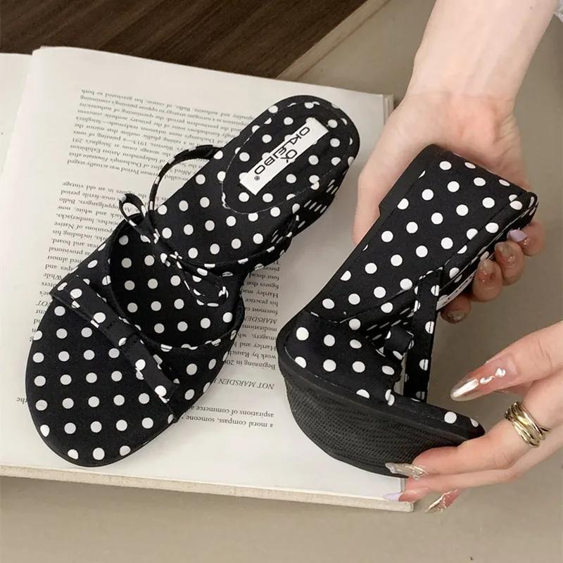 Fashion Elegant Bow Polka Dot Design Brand Slipper Women Fashion Narrow Band Slide Sandal Comfort Soft Bottom Dresses Sandalias De Mujer