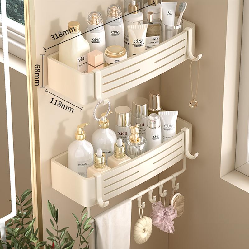Veggmontert 2-etasjes hylle uten boring Baderomssjampoholder Flytende hylle for veggmontering Hylleoppbevaring Baderom Kjøkken Jernvare Oppbevarer