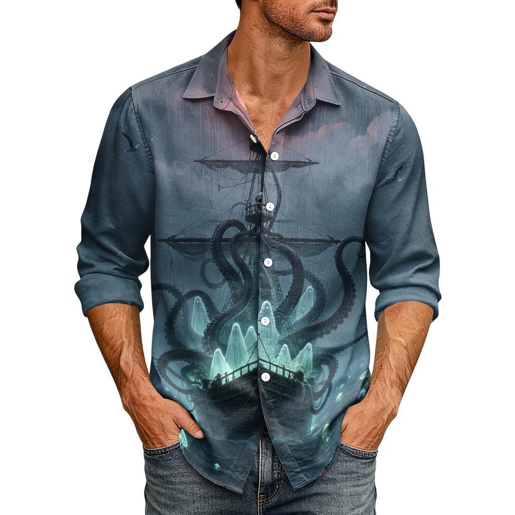 Men's Long Sleeve Cardigan with Halloween Print for Trendy Party Wear