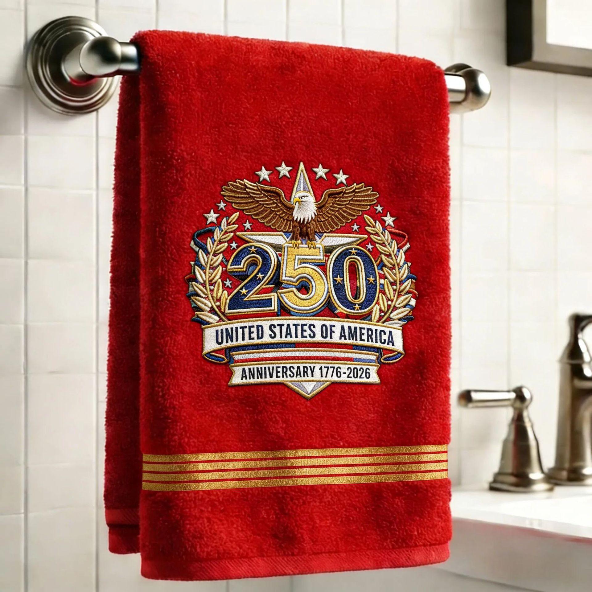 Historic 250th Anniversary United States Of America Bath Towel – Premium Plush Cotton With Embroidered 1776-2026 Anniversary красный