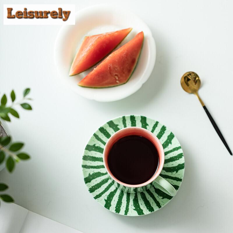 200ml Creative Watermelon Coffee Cup Home Afternoon Tea Mug with Dish Tea Bowl with Saucer Kit Oatmeal Breakfast Mug Drinkware