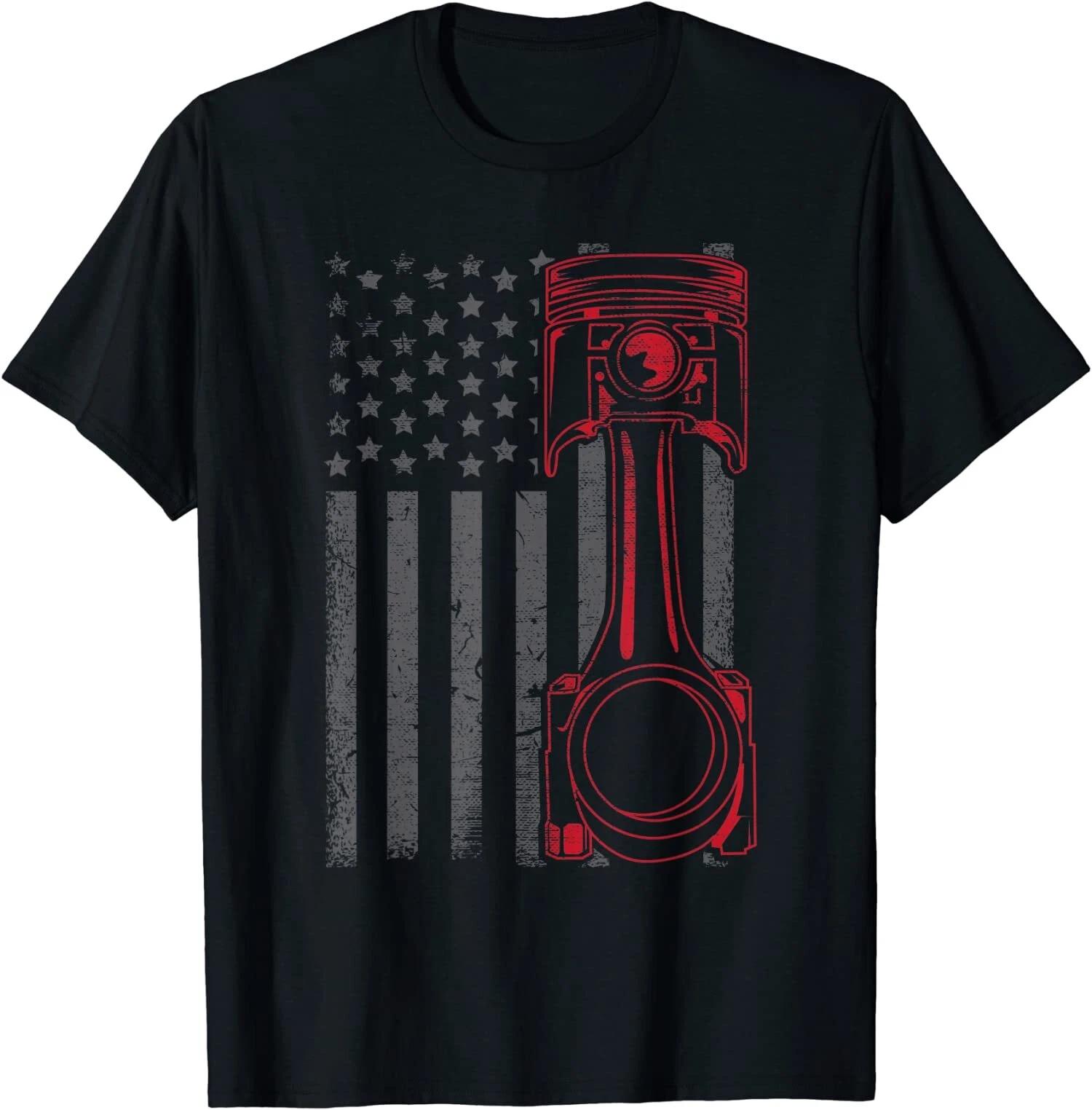 Vintage American Flag Piston Funny Muscle Car Mechanic Gift T-Shirt XXXL
