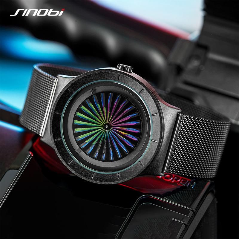 Watch Boys Fashion Trend Personalized Quartz Watch Creative Round Mesh Belt Concept Men'S Watch 9837