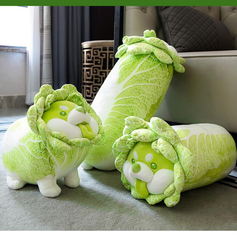 Cute Vegetable Fairy Plush Toy Lifelike Japanese Cabbage Dog Cantaloupe Tortoise Cabbage Frog Fluffy Shiba Inu Pillow Kids Toys