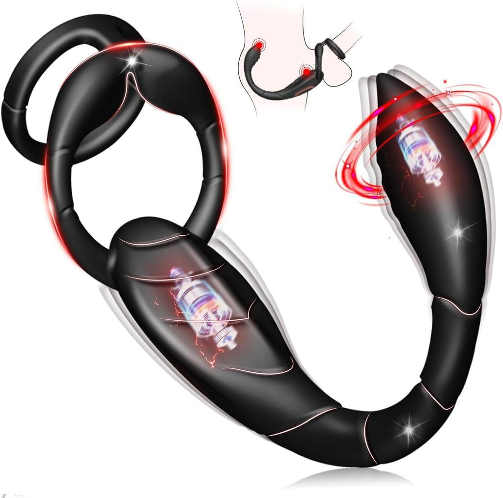 Male Penis Ring Vibrator for Male Double Ring Anal Plug Delay Ejaculation Perineum Stimulator Prostate Massager Adult Sexy Toys