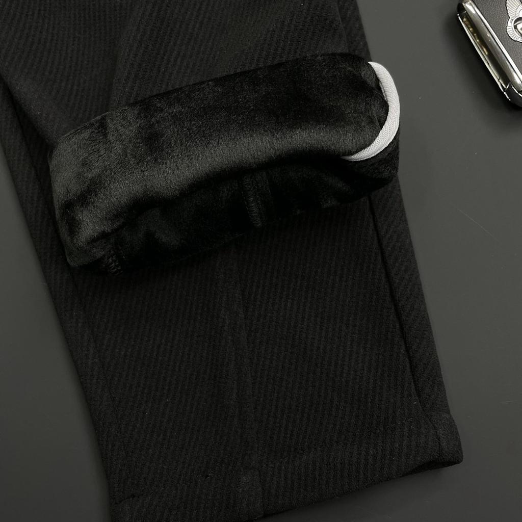 Winter new high-luxury European cotton lint twill thickened and piled cold-resistant, windproof and warm casual pants straight-leg pants