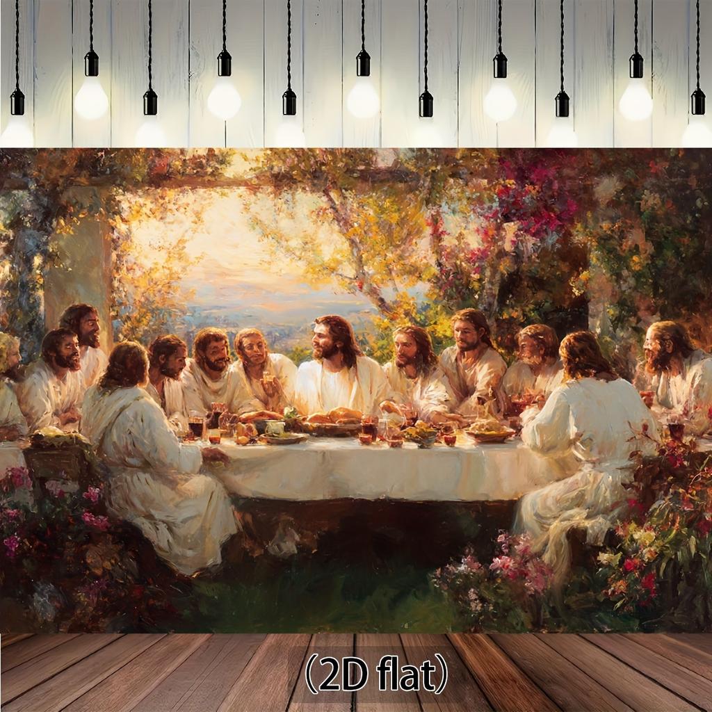 1 Last Supper Religious Tapestry Banner - Rembrandt Inspired Painting Background Durable Polyester Fabric 2D Flat