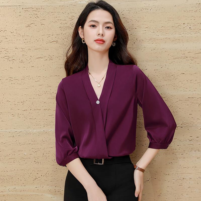 Women s V-Neck 3/4 Sleeve Commuter Shirt 4XL
