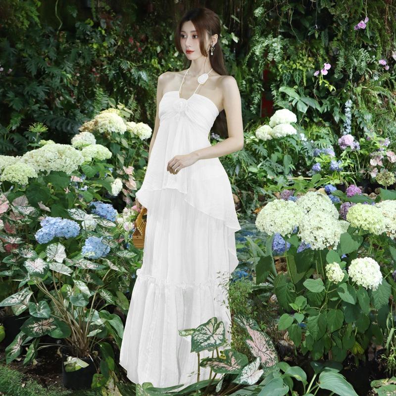 Design High-end Coffee Break French Chic and Beautiful Xiaoxiang Seaside Vacation Yellow Neck Dress