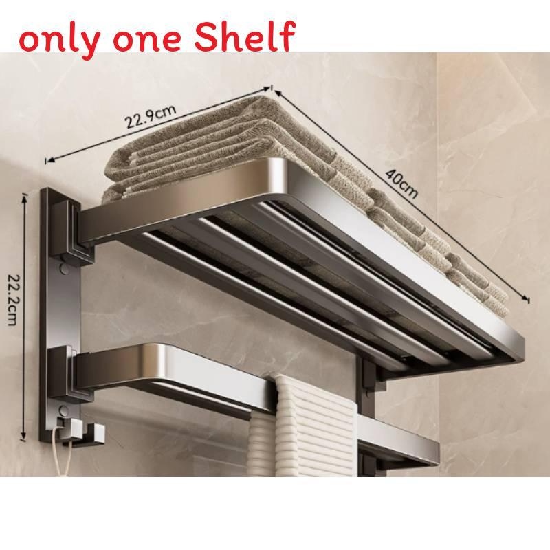Modern Space Aluminum Foldable Towel Rack With Hooks For Bathroom Storage 40cm