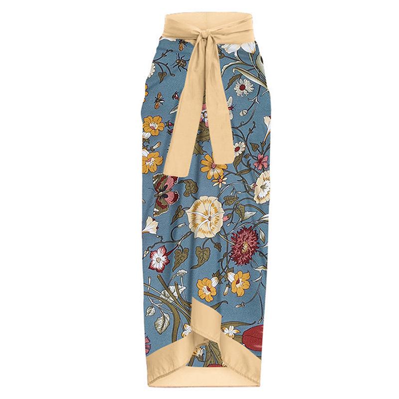 

Юбка миди с принтом в стиле отпуска, завязывающаяся, с дизайном пляжного платья One Size светло-синий