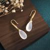 Chinese Style Qipao Earrings with Natural Chalcedony Agate Water Drop - Elegant and Fashionable Dangle Design