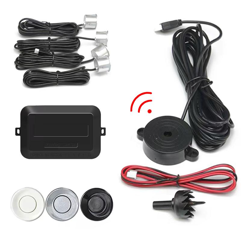 Car Reverse Radar Kit with 4 Parking Sensors Vehicle Backup Alarm System Sensor Detection for Vehicle Parking Assistance