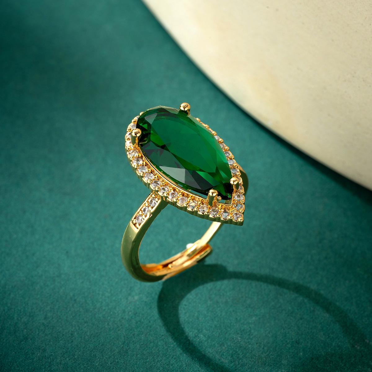 

Emerald Zircon Teardrop Open Ring - Luxury Ruby Style Jewelry Adjustable Open смарагдовий