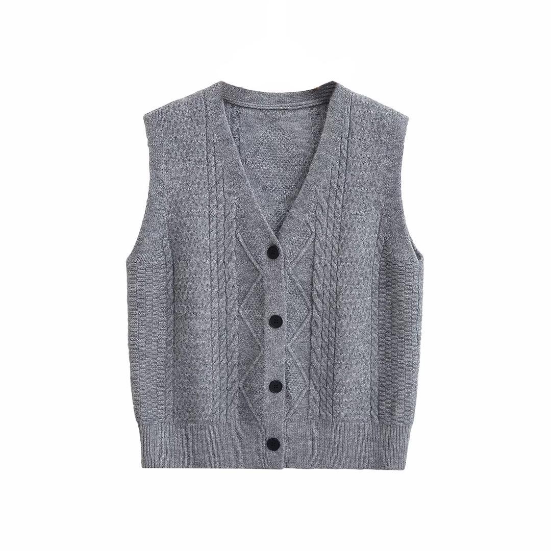 

2024 Winter Women s European & American Style Cable Knit Sleeveless Top One Size серый
