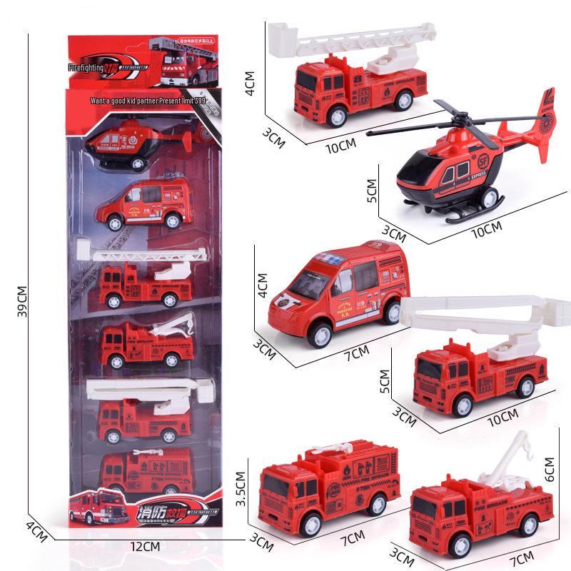 Pull-Back Engineering Vehicles Toy Set for Kids - Fire Trucks & Military Cars