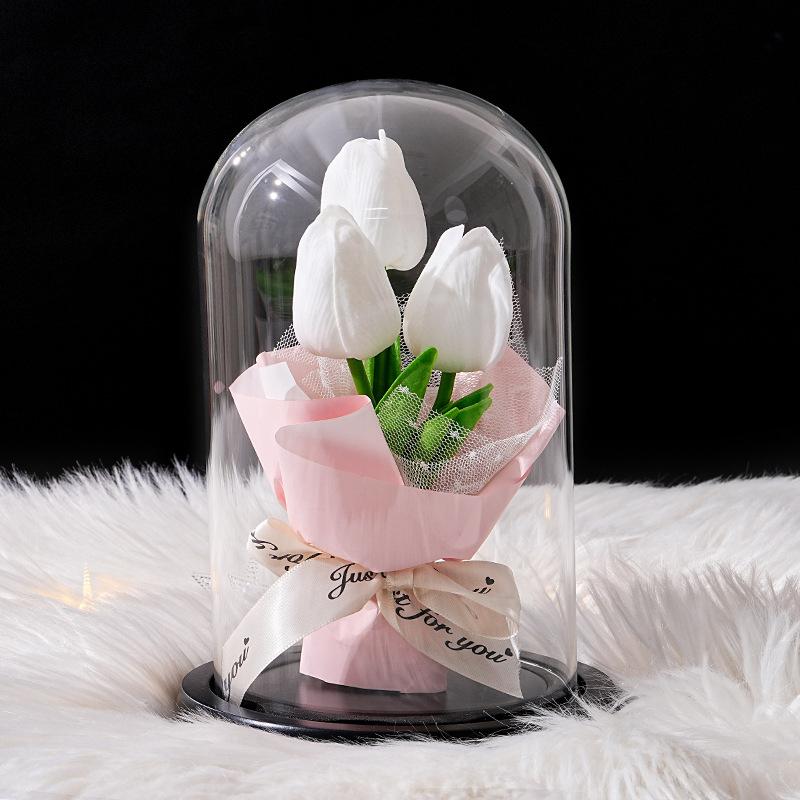 Tulip Glass Cover Flower Lamp Practical Birthday Gift Ornament Decorative Gift Teachers' Day Valentine's Day Eternal Flower Lamp