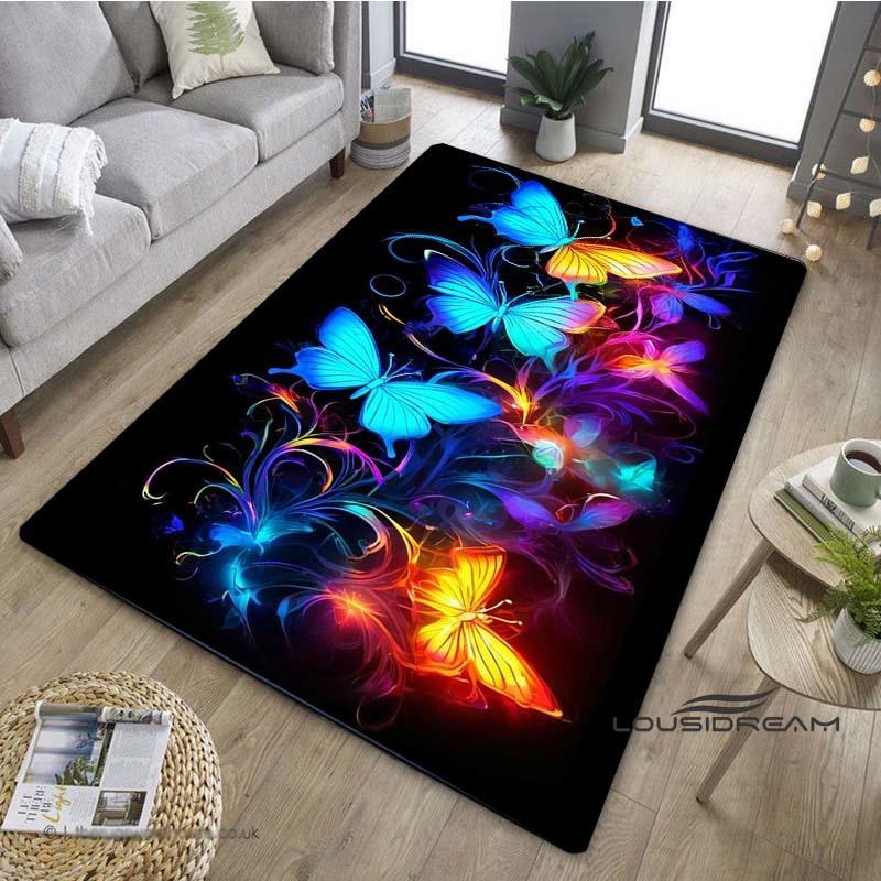 Customizable3D Luxury Dream Butterfly Flower Non-Slip Carpet for Home Living Room Bedroom Sofa Washable Kid Play Area Rug Decor