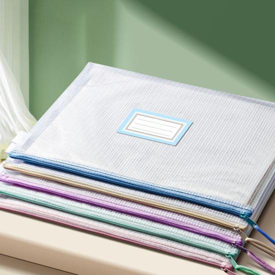 5 Pcs Mesh Zipper Bag A4 Letter Size Document Pouch Clear Plastic Waterproof Mesh Bag for Office School Travel
