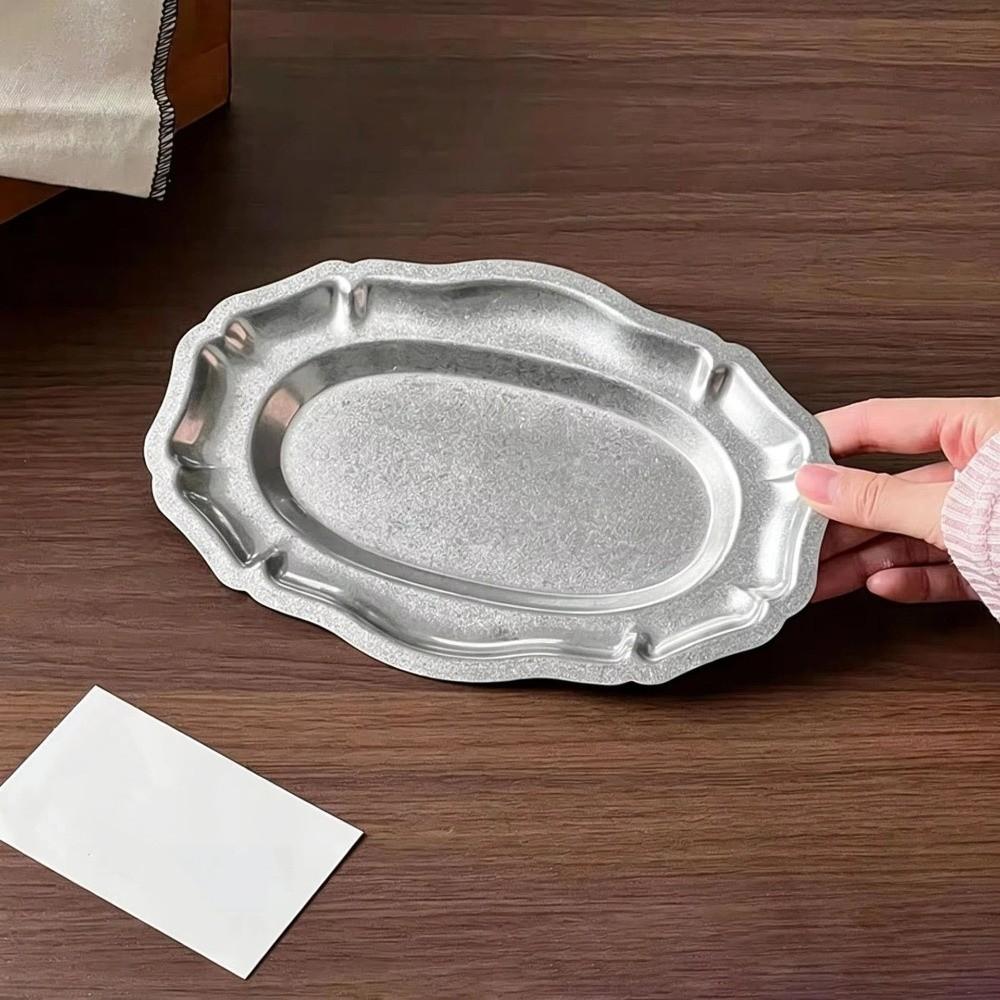 Retro Style Stainless Steel Cake Tray Silver Color Jewelry Storage Organizer  Jewelry Display
