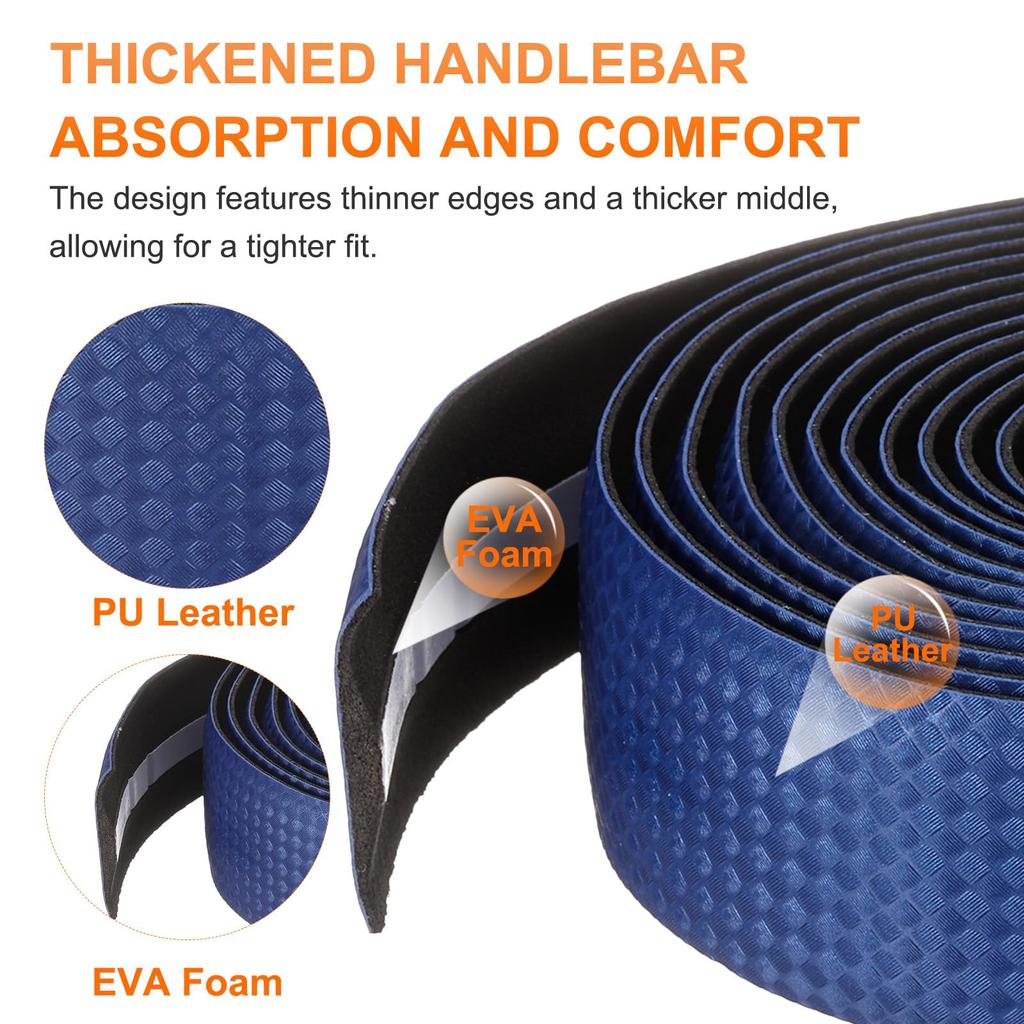 Uxcell Fahrradlenker PU EVA Kohlefaser Weiches Fahrradlenkerband mit Endstopfen für Rennrad und Faltrad Verbessertes Blaues Band, Fahrräder, Griff,