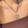 Stylish Metal Coil Sunflower Pendant Necklace Leather Necklace Goth Jewelry For Women