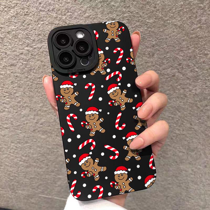 Christmas Gingerbread Man & Candy Cane Pattern Phone Case For iPhone 17 16 11 13 12 14 15 Pro Max XS X XR 7 8 Plus 16E Air Cover