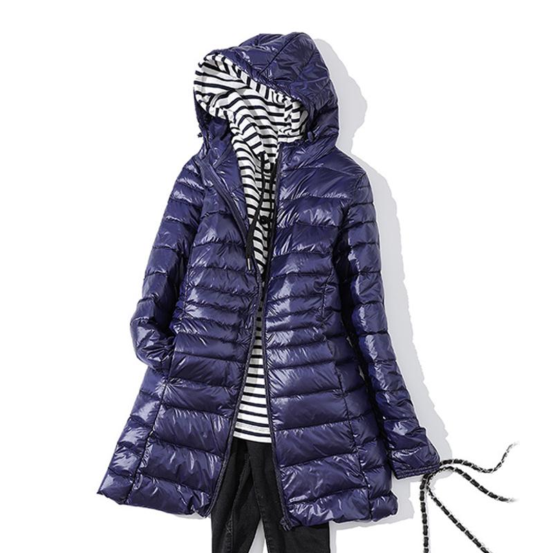 Women Warm Winter Hooded Down Jacket Ultra Light White Duck Down Coat Slim Casual Long Coat Autumn Women