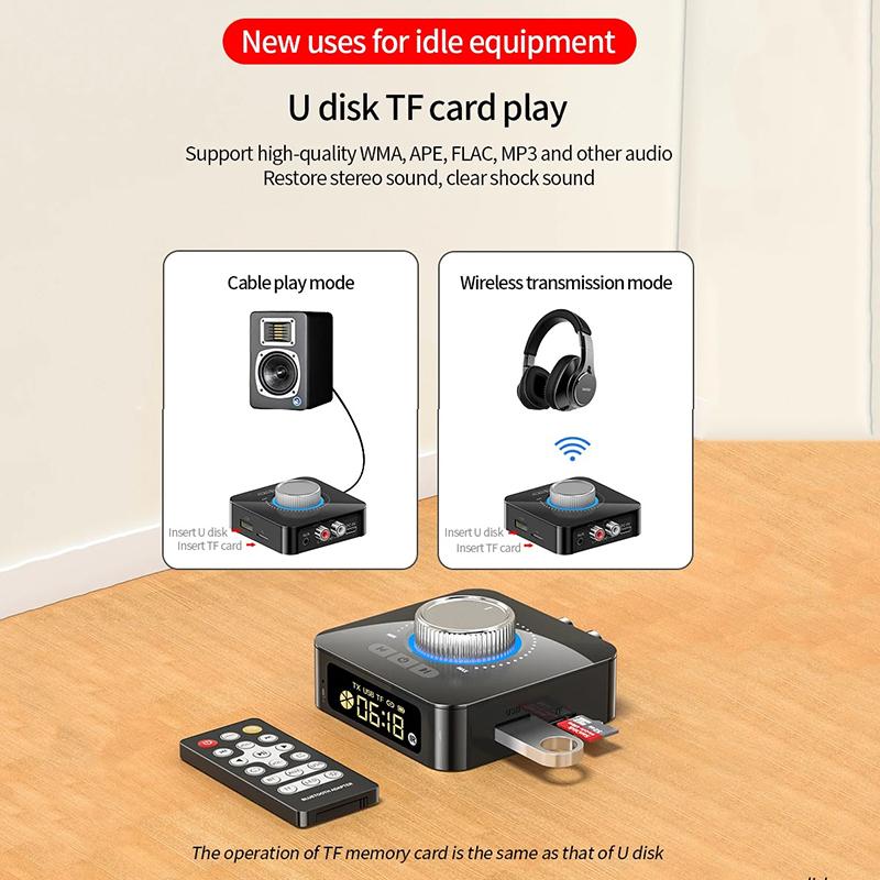 M5 LED Display Bluetooth Audio Transmitter Receiver 3.5mm AUX R/L RCA TF/U-Disk Jack Stereo Wireless Adapter IR Control With Mic