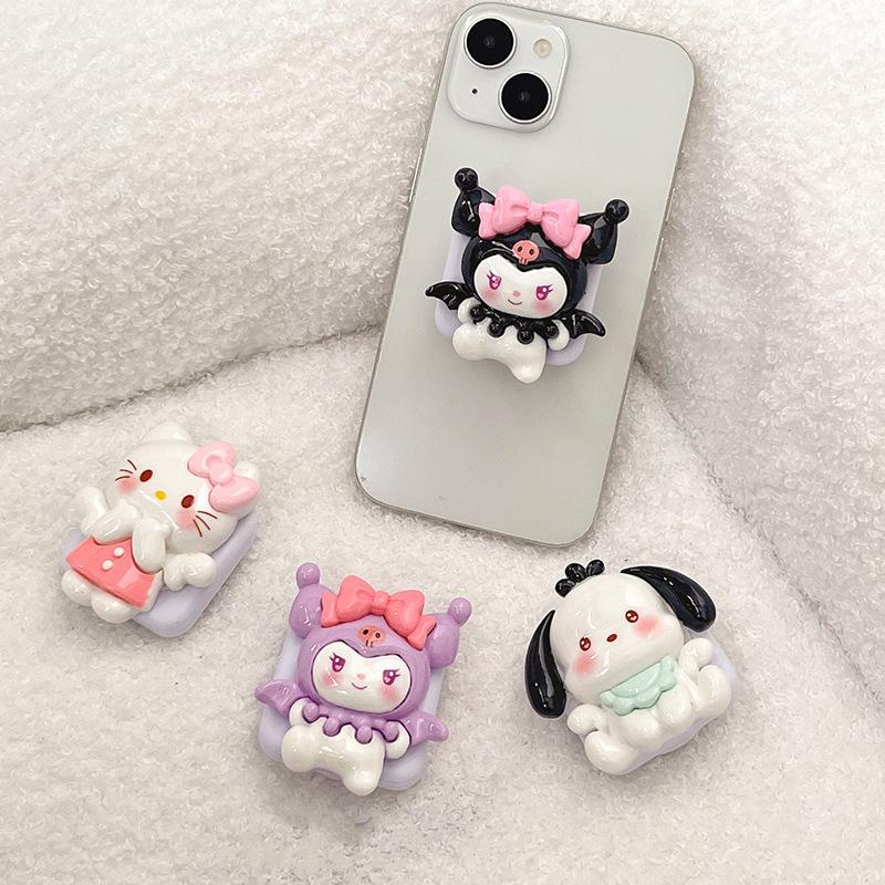 Cartoon Flip Mirror Puppy Mobile Phone Airbag Bracket Back Sticker Kt Cat Devil Makeup Mirror Portable Cute Mirror Sticker