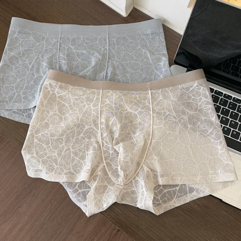 5 Stück Herren Unterwäsche Spitze Leopardenmuster Unterwäsche Jacquard Flachwinkel Unterwäsche Shorts Boxer Brief