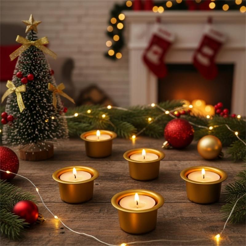 Festliche Goldene Aluminium Kerzenbecher Kerzenständer Einsätze Halter Tropfschalen Sicher für Zuhause Feiertags-Party Dekoration