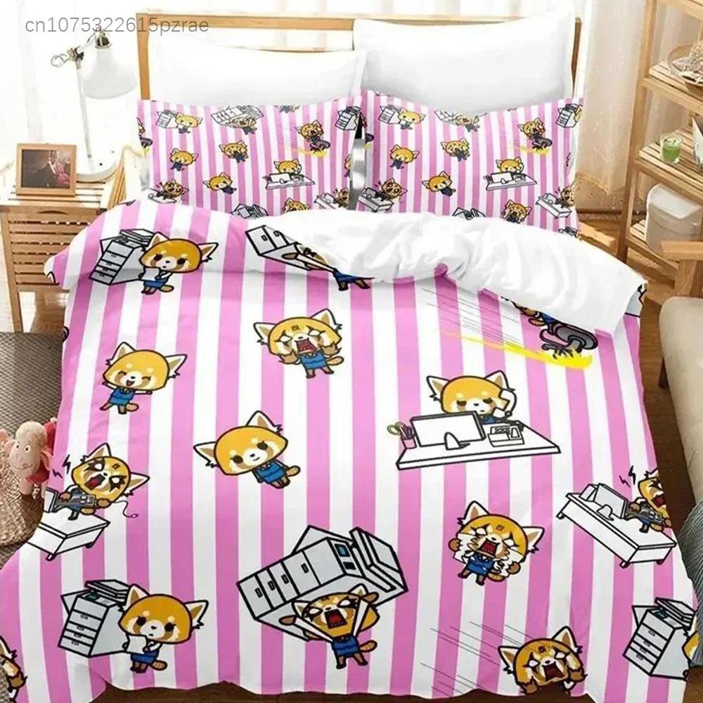 3D Print Anime Aggretsuko Bedding Set Duvet Cover Bed Set Quilt Cover Pillowcase Comforter King Queen Size Boys Adult Bedding