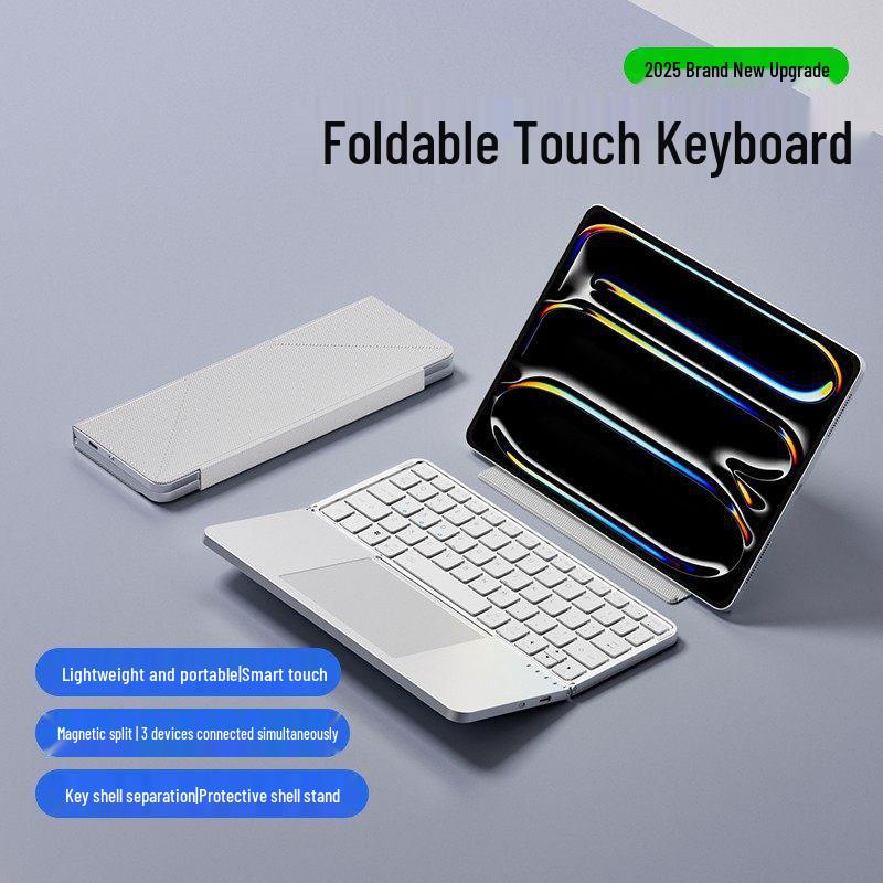 Wireless Bluetooth Foldable Keyboard with Leather Stand for Tablets and Phones