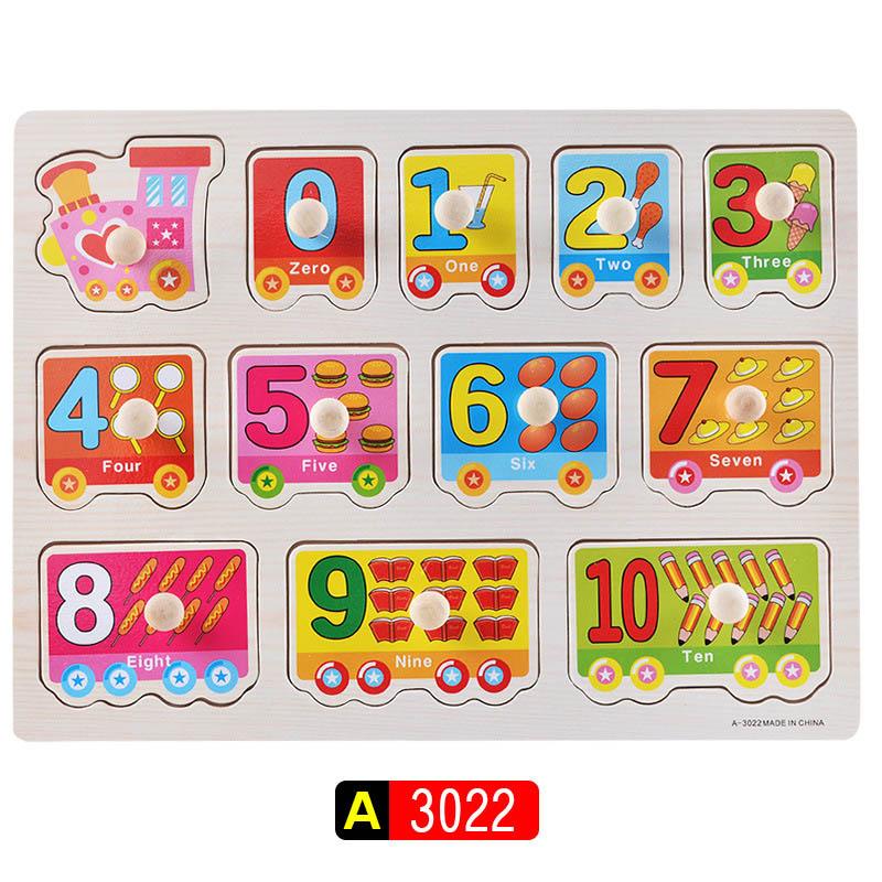 Big Size Baby Montessori Wooden Puzzle Hand Grab Board Set Educational Toys Infantil Cartoon Number Letter Math Puzzle Kids Gift