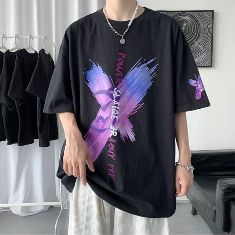 

Мужская хлопковая футболка с короткими рукавами. Летняя тенденция свободных универсальных повседневных топов с рукавами из пяти частей. Дышащие, впитывающие пот, удобные футболки. 4XL чёрный