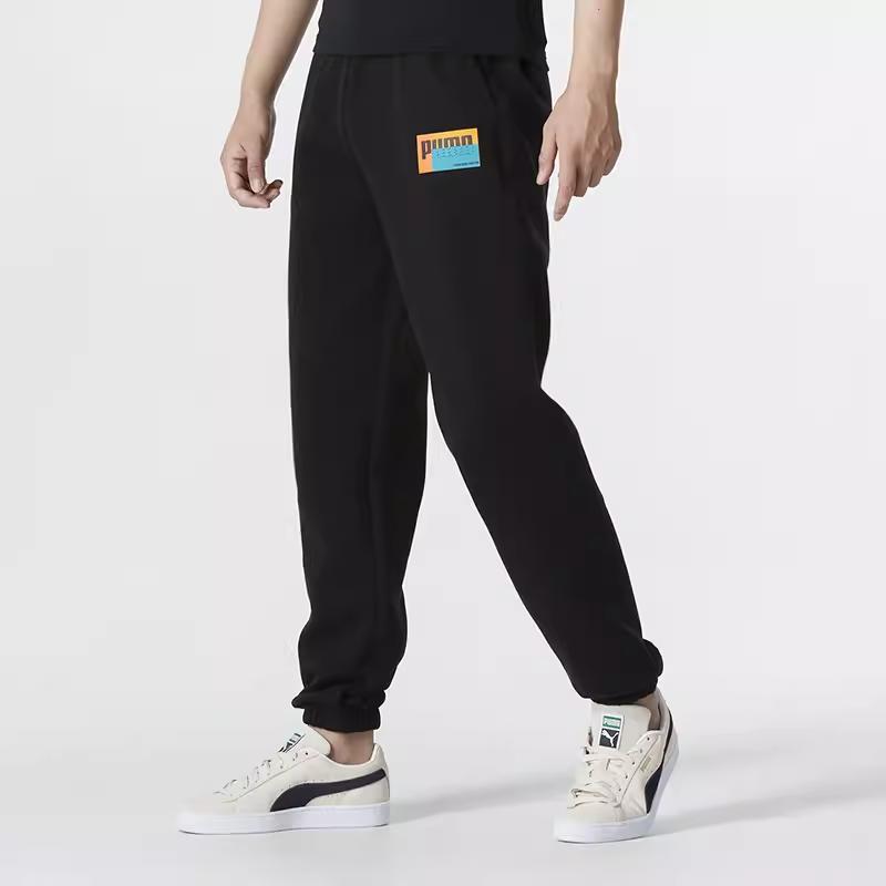 Puma Solid Color Simple Letter Print Cuffed Breathable Knitted Sports Pants Men Bottoms Black 680658-01