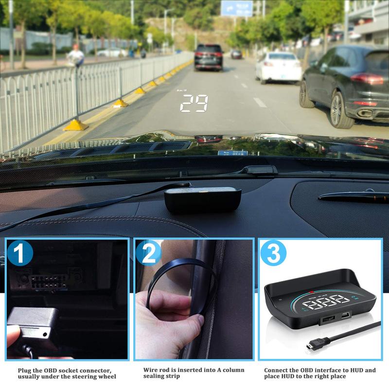 M8 Car HUD Head Up Display OBD2 Overspeed Warning Auto Electronic Water Temperature LED Digital Projector Windshield