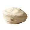 Bow Octagonal Hat Solid Color Painter Hat Fashion PU Leather Beret  Ladies