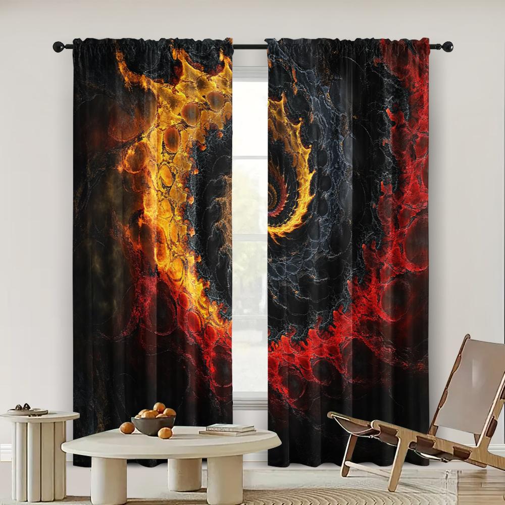2pc, Window Curtains Rotate Red and Yellow Machine Washable Polyester,Without Electricity Festive Backdrops Perfect for All