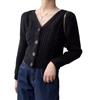 Early autumn short twist design jacket women's small V-neck single-breasted solid color knitted long-sleeved cardigan