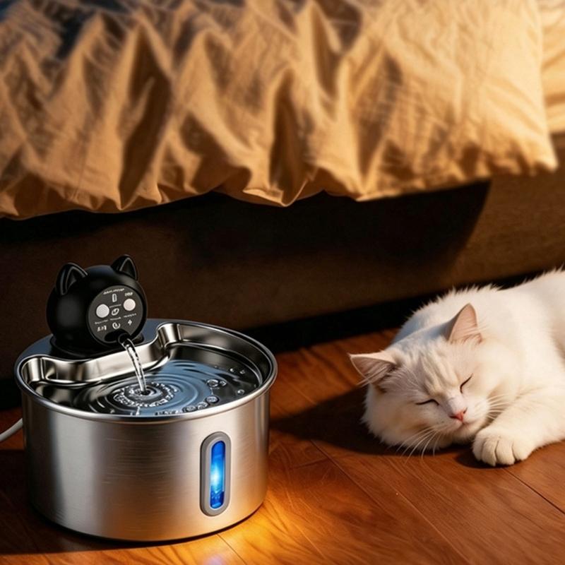 Indoor Pet Waterer with 304 Metal Tray, Front Level Window and Lifted Outlet for Daily Household Drinking Use Home
