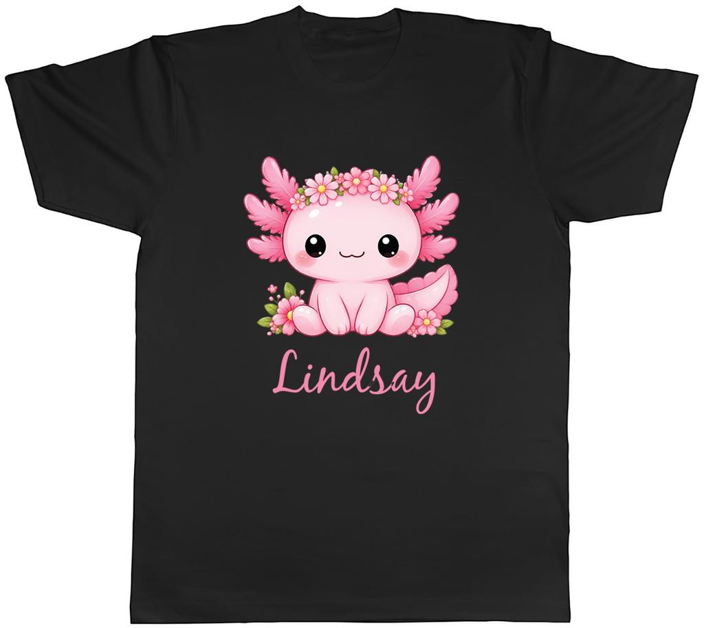 Personalised Any Name Pink Axolotl with Flowers Mens T-Shirt Tee Gift Top