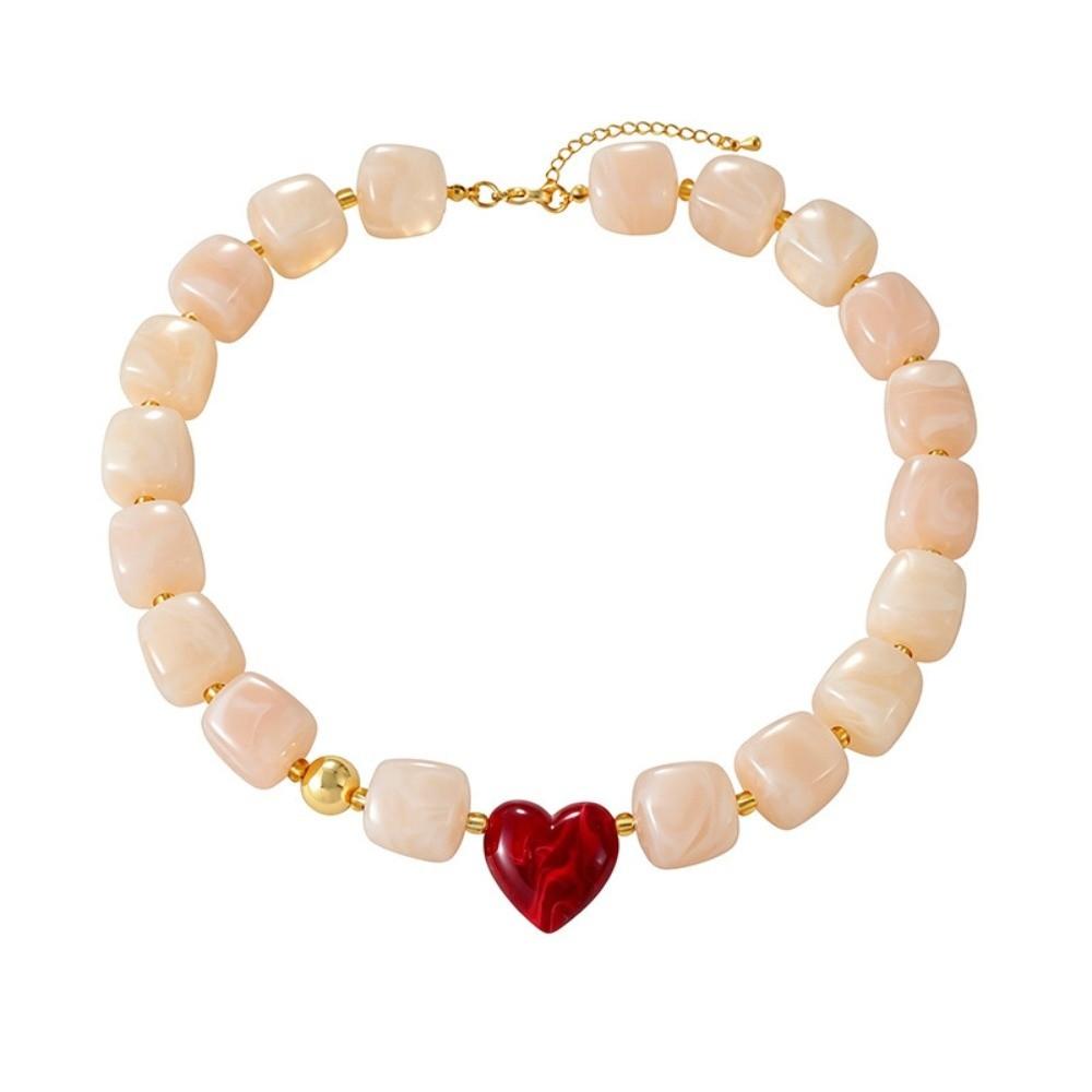 Colorful Heart Pendant Choker Square Candy Neck Chain Fashion Resin Beaded Necklace Date