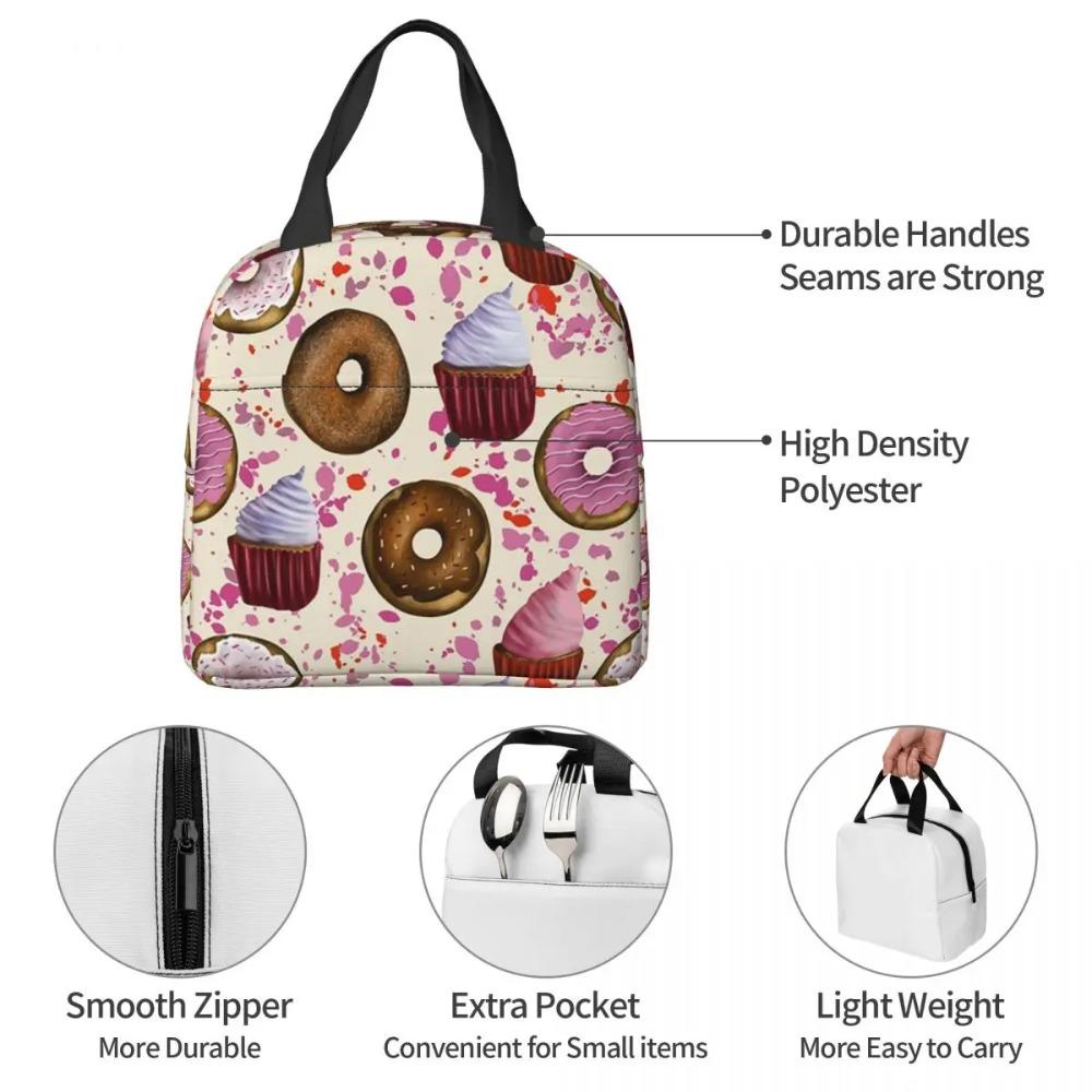 Playful Donut And Cupcake Insulated Lunch Bag for Women Office Cooler Thermal Food Box Tote Leakproof Lunch Boxes Container