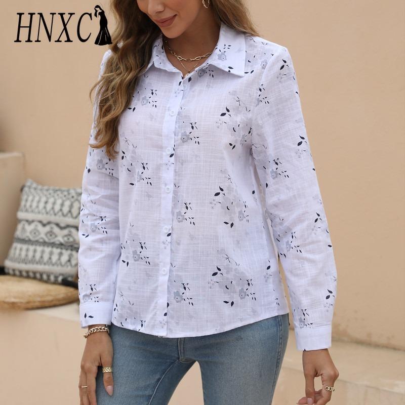 

HNXC Жіночі модні повсякденні блузки та сорочки з довгими рукавами та горловиною S білий