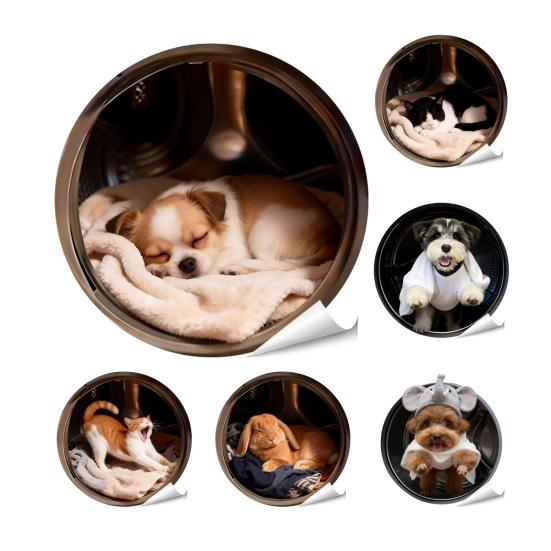 Yousheng 1/6Pcs Simulated Animal Sticker Waterproof PVC Self-Adhesive Dog Cat Rabbit Home Appliances Oven Refrigerator Washing Machine Decorative