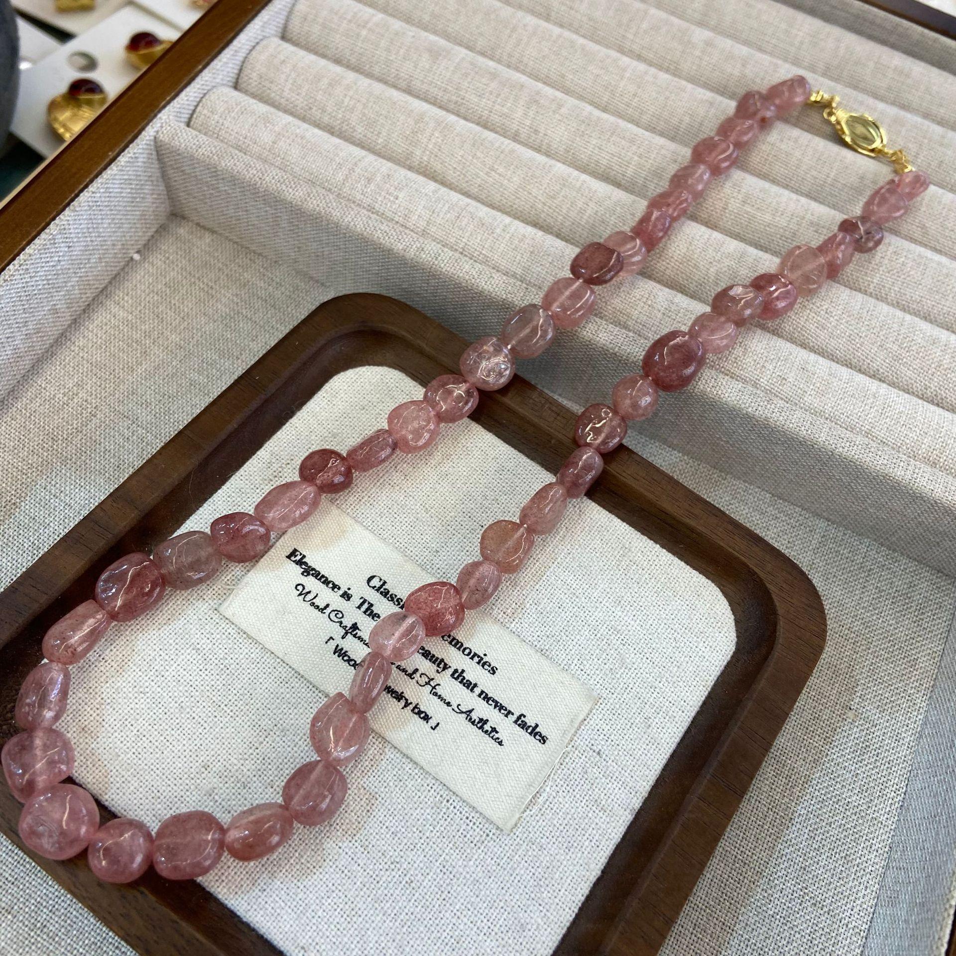 Natural 6Mm Tea Crystal With Irregular Beads Necklace Retro Fashion Versatile Crystal Collarbone Chain