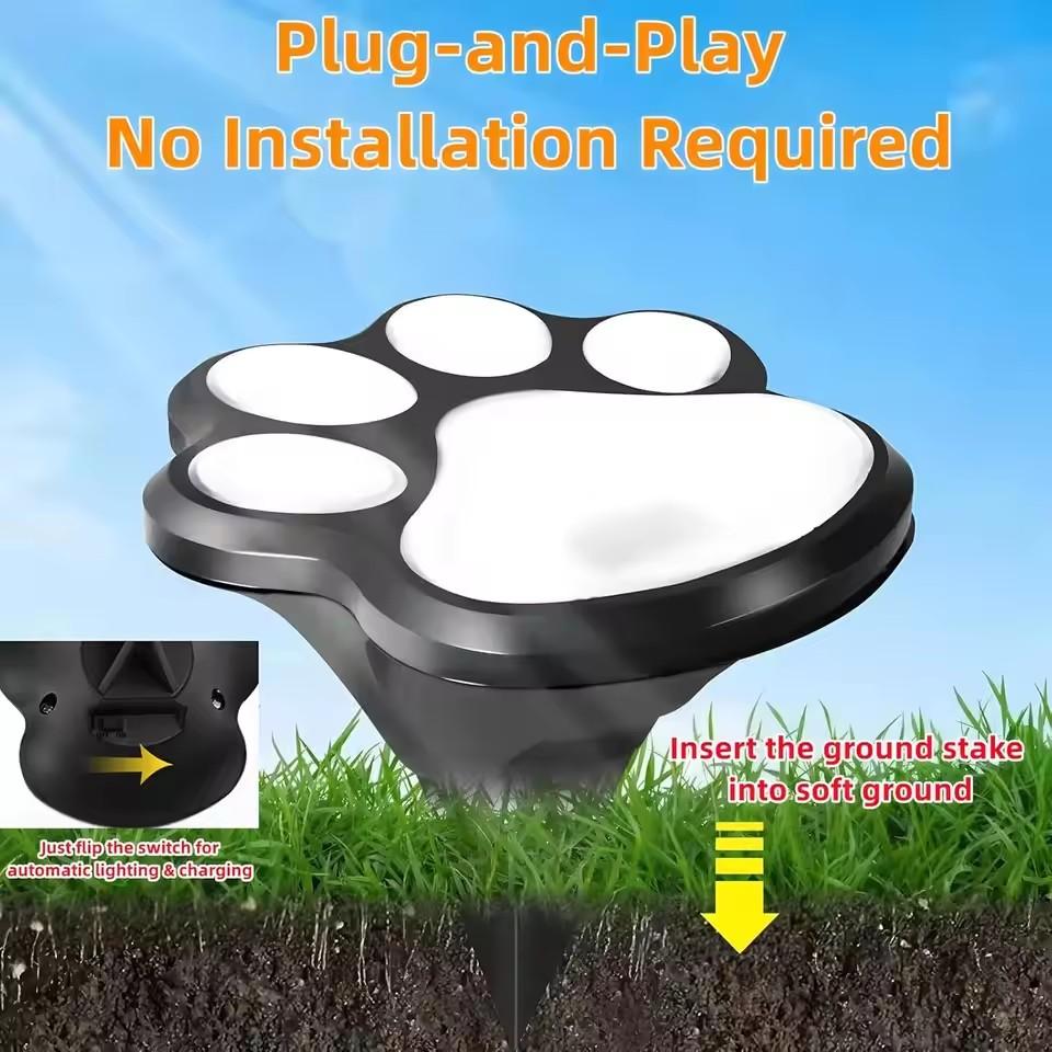 4 Pack Paw Print Solar Lights Solar Lamp in The Shape of Pet's Footprint for Garden Courtyard Terrace Balcony Garden and Lawn