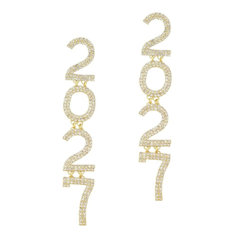 Long Drop Happy New Year Earrings Rhinestone Stud Earrings Fashion 2027 Digital Earrings Christmas